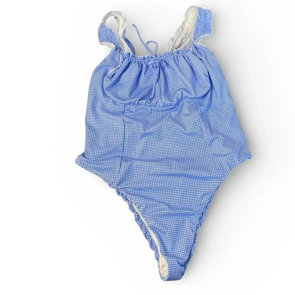 New Frankies‎ Bikini x VS Hampton One Piece Swimsuit Blue Gingham Sz XL